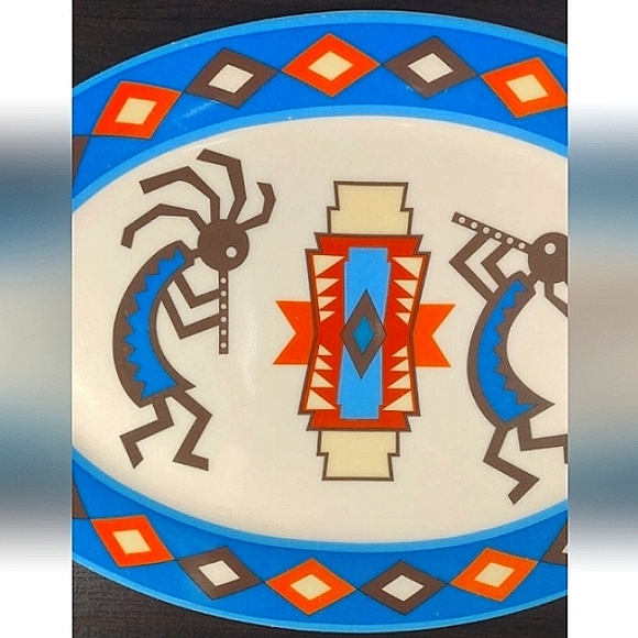 Kokopelli Southwest Design Decorative Only Oval Plate 11 Inch Colorful Set Of 2 - Picture 7 of 16